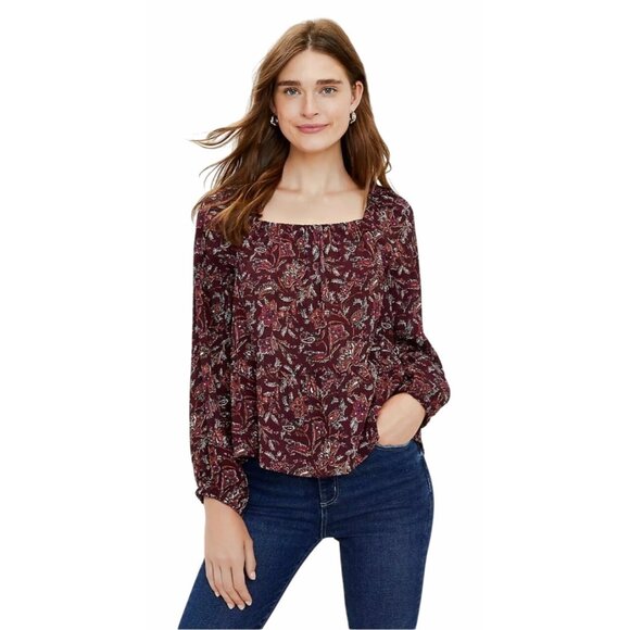 Loft Floral Square Neck Peplum Long Sleeve Blouse Size Large - Picture 12 of 12